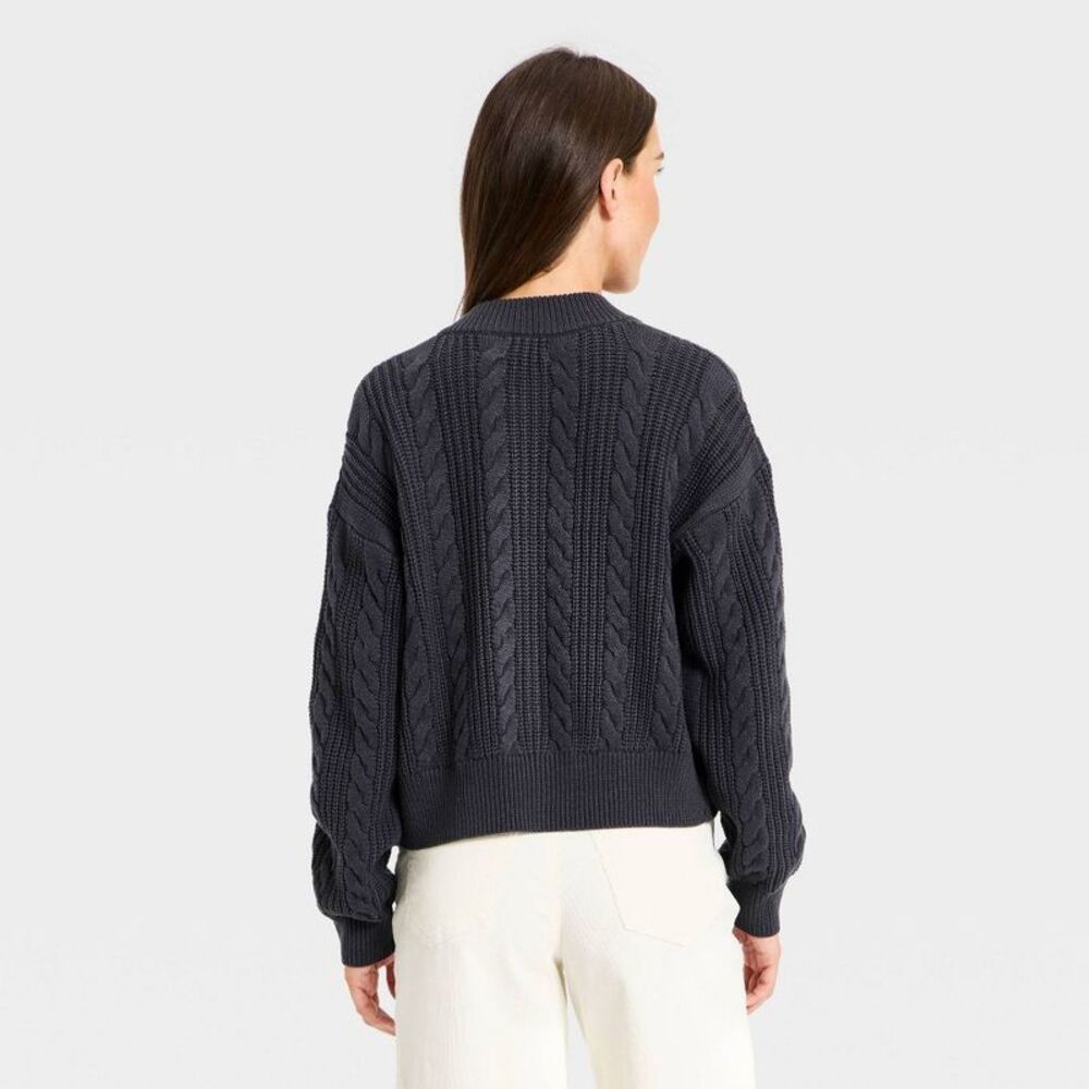 Women's Cable Full Zip Fashion Jacket - Universal Thread Charcoal Gray L - Picture 2 of 3